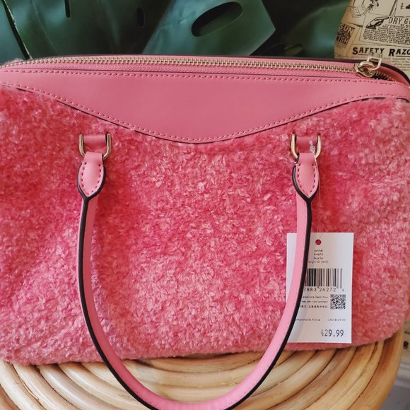 NWT Kate Spade Mimi Medium Faux Fur Pomegranate Smooth Leather Satchel Hand Bag - Picture 2 of 8